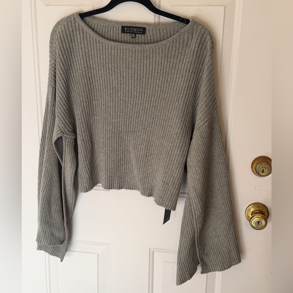 NWT Eloquii Light Gray Split Sleeve Ribbed Sweater